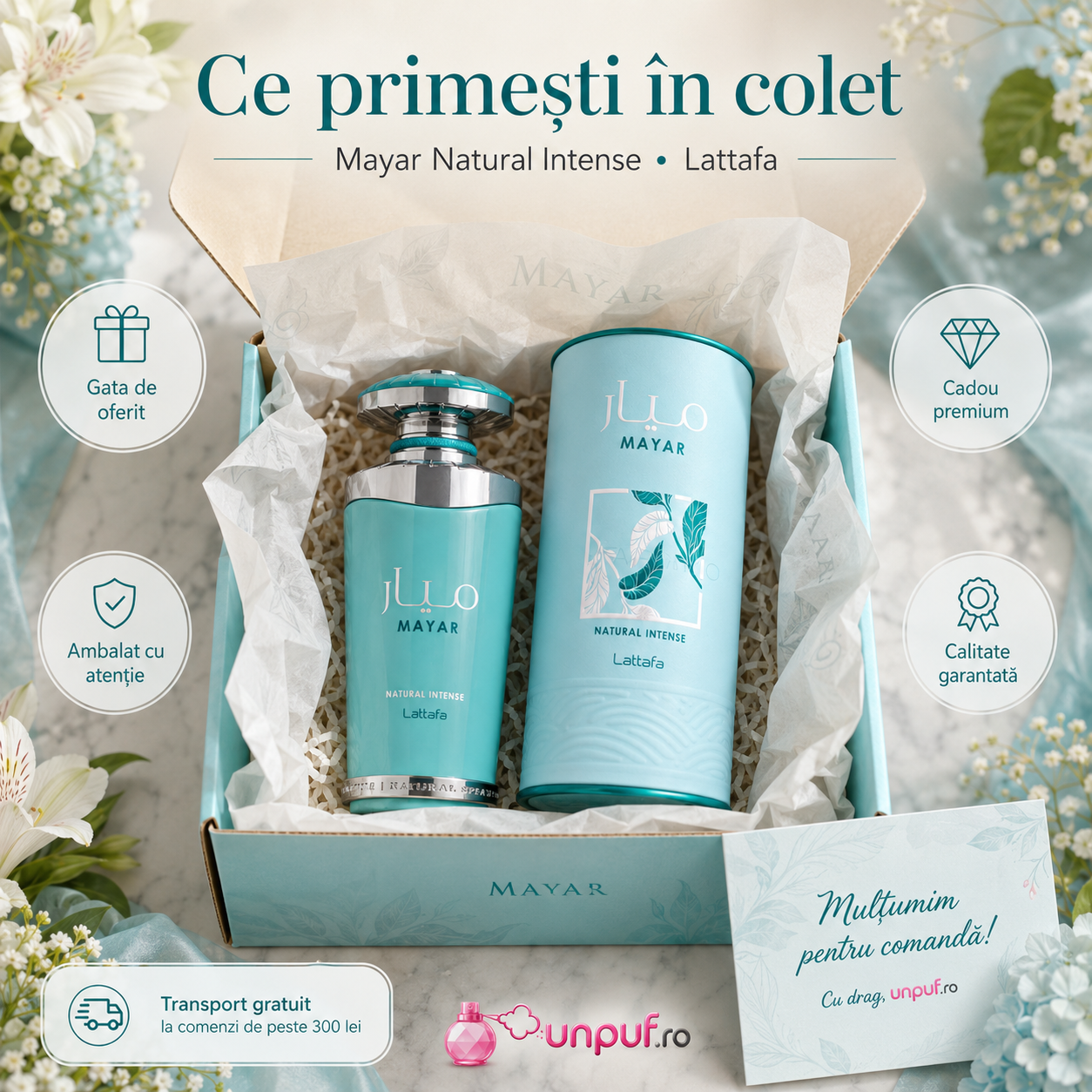 Note olfactive Lattafa Mayar Natural Intense mandarină verde cocos pepene roșu smochină lotus iasomie mosc vanilie